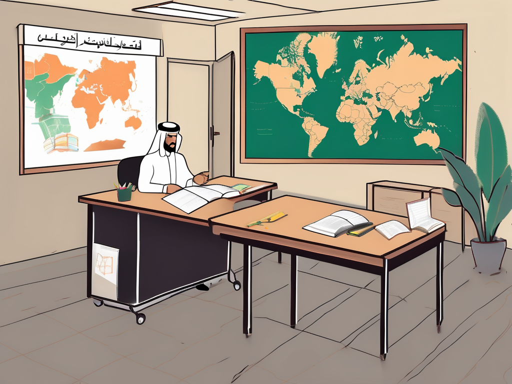 A classroom scene in saudi arabia with teaching aids