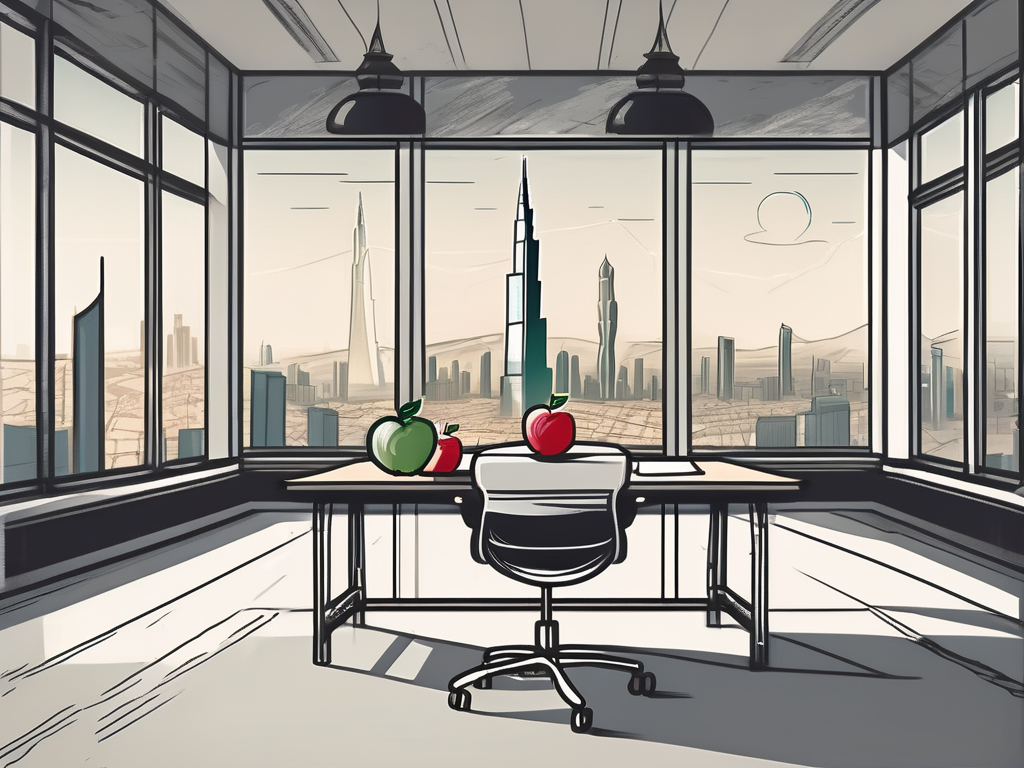 A classroom setting with an apple on a desk