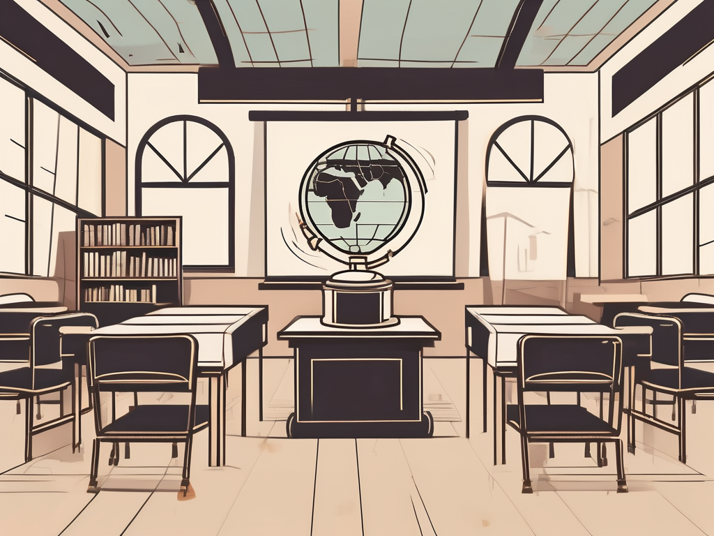 A classroom setting with typical saudi arabian architectural elements in the background