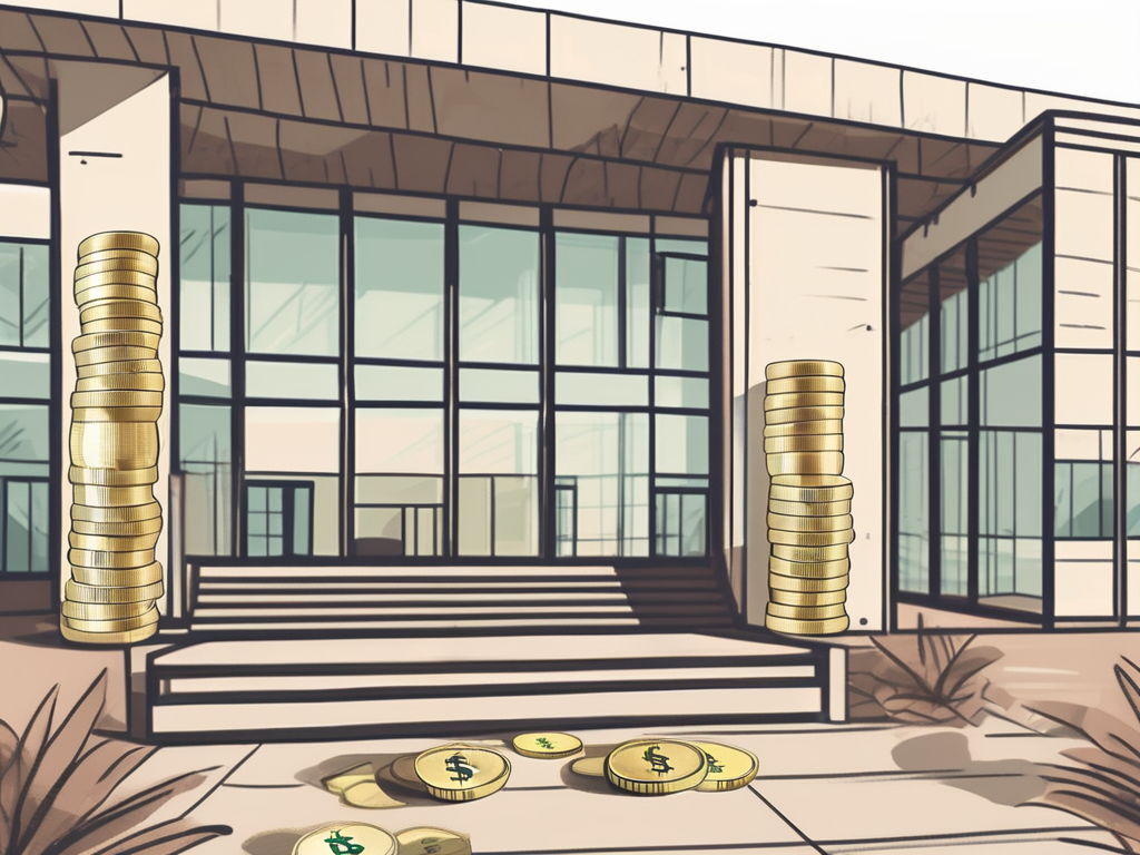 An international school building in saudi arabia with a symbolic representation of currency