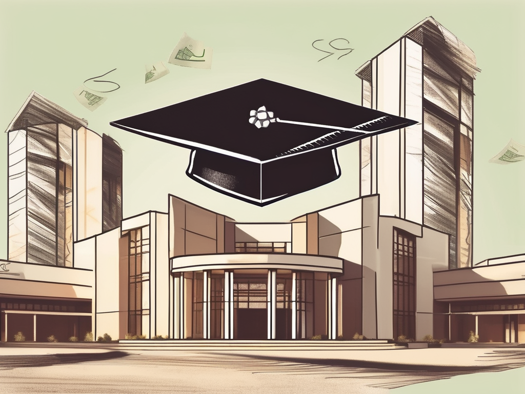 The gems international school building in saudi arabia with a symbolic representation of a teacher's cap and diploma