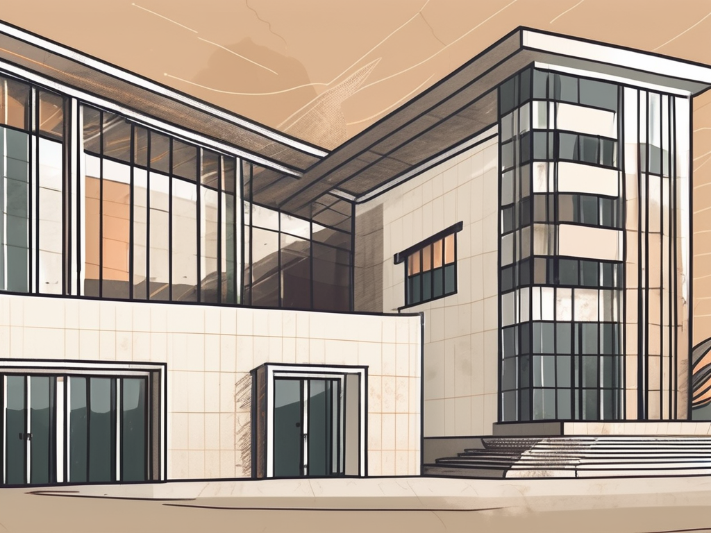 An international school building in saudi arabia with a symbolic representation of currency