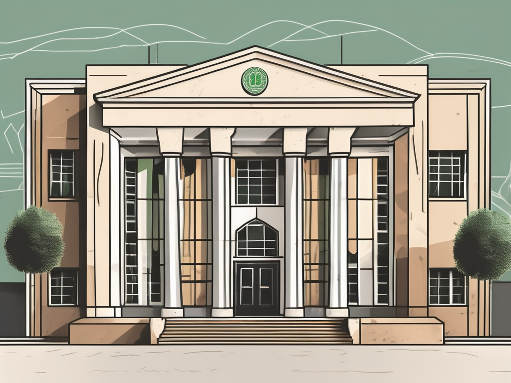 A private school building in saudi arabia with a symbolic representation of currency
