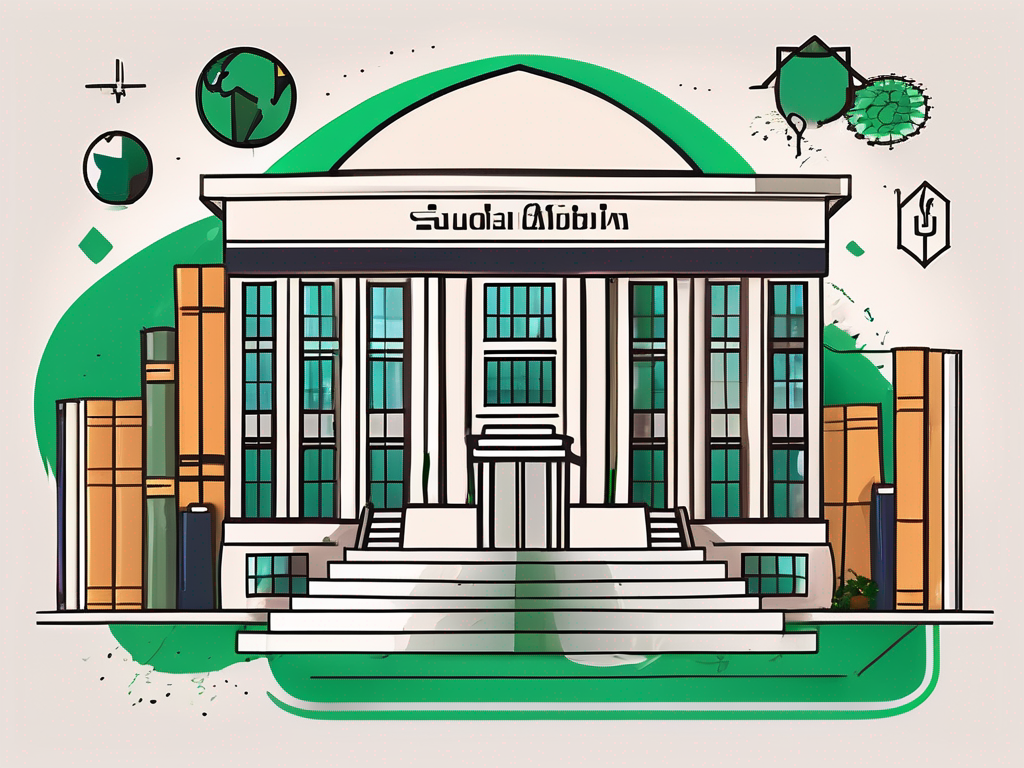 A school building with a saudi arabian flag