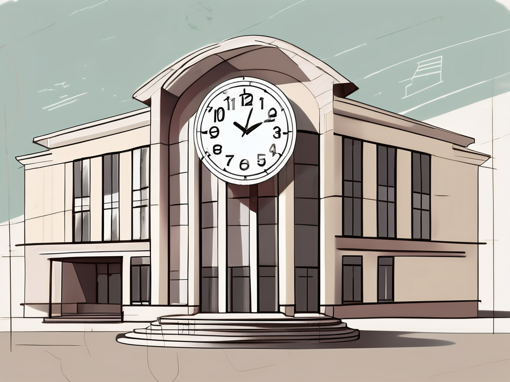A school building in qatar with a clock showing different times of the day