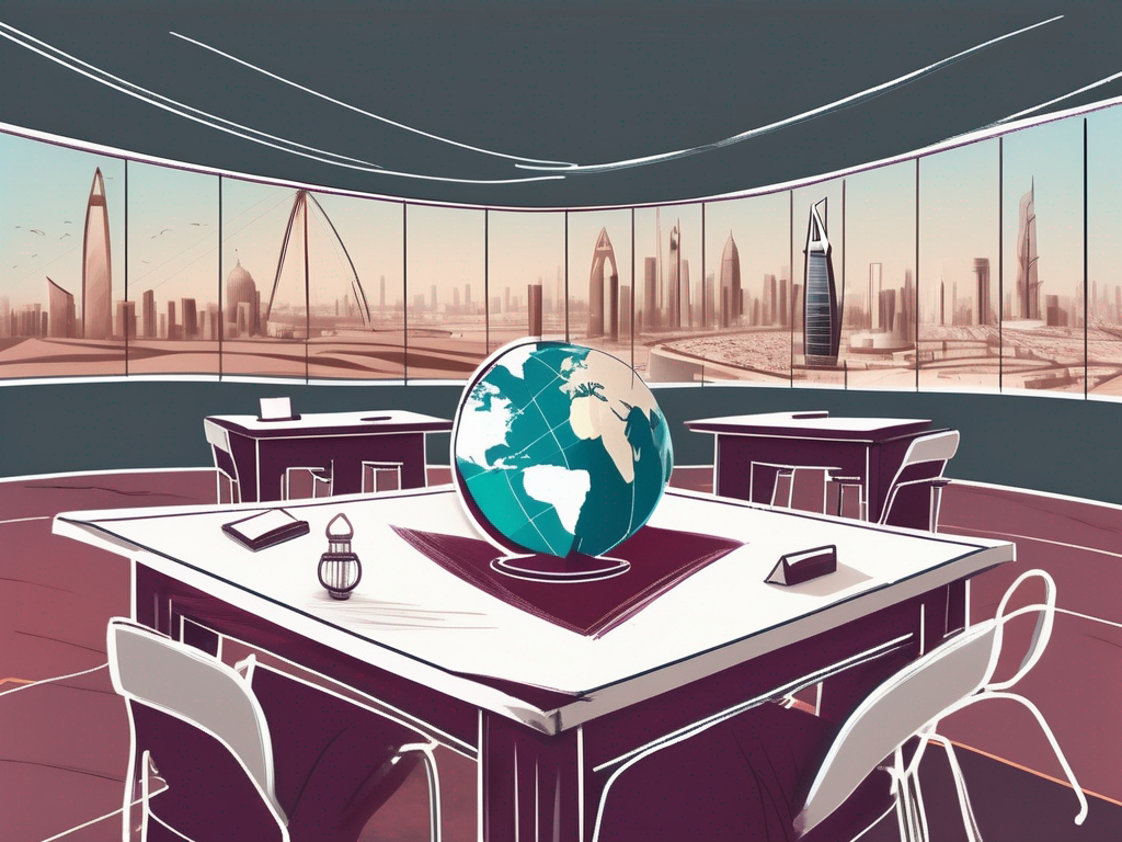 A classroom setting with a globe