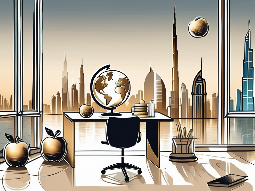 A classroom environment with a teacher's desk