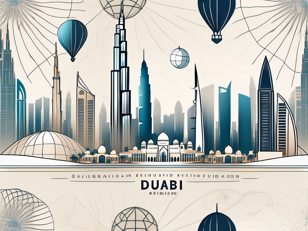 The dubai skyline with a few prominent landmarks