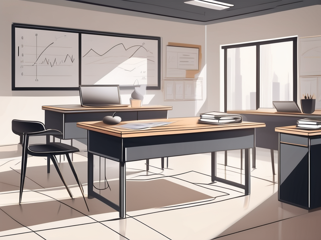 A modern classroom setting in dubai with a teacher's desk