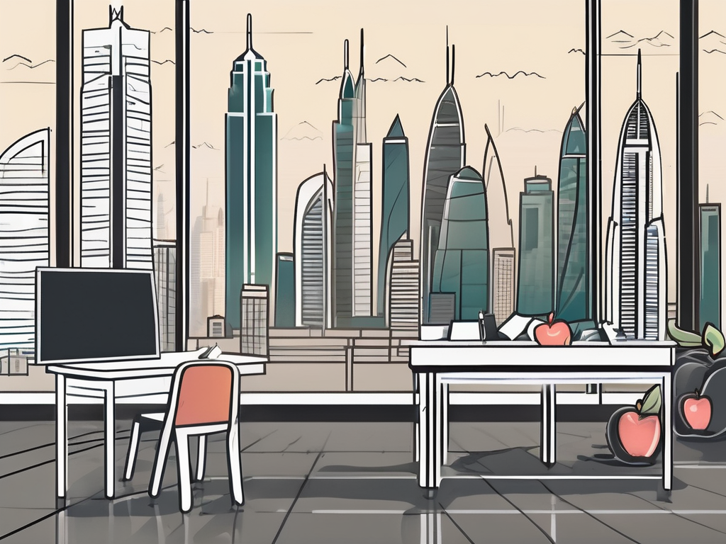 A classroom setting in dubai with an apple on a desk