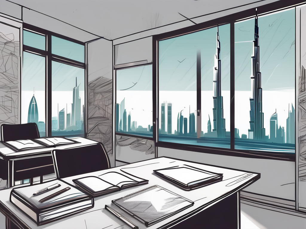 A classroom setting in dubai with a teacher's desk