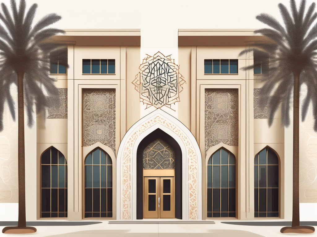 A dubai international school building with a symbolic representation of the arabic language