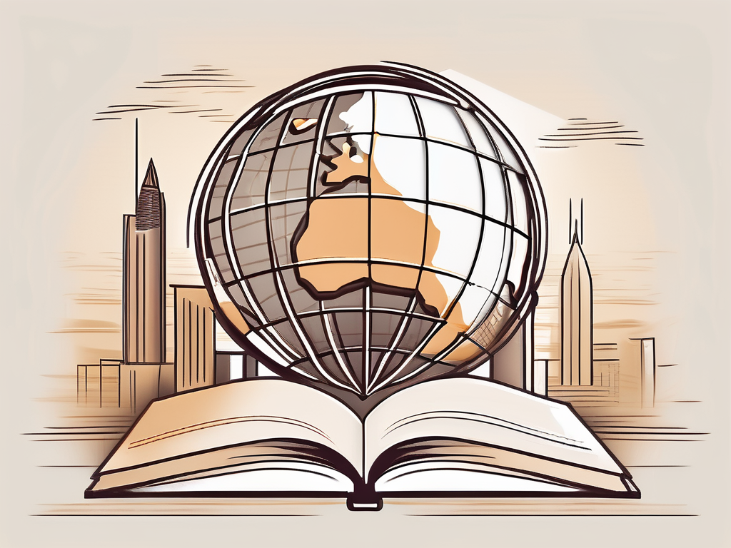 The dubai international school building with an open book and a globe