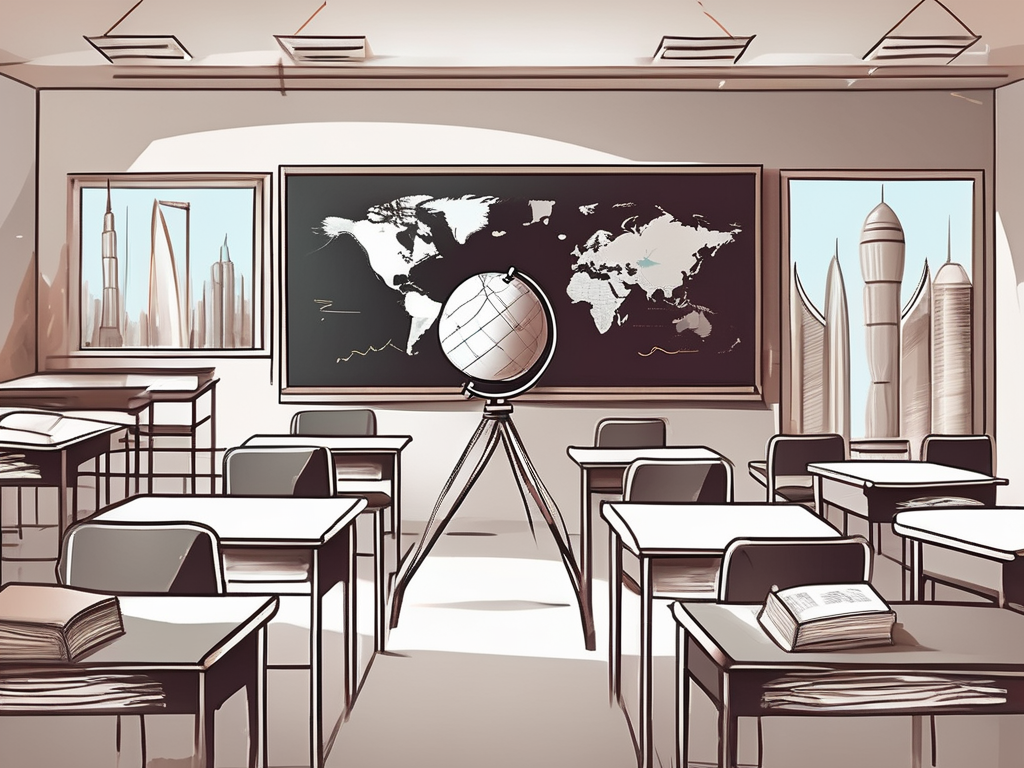 A classroom setting in dubai with various educational materials like textbooks