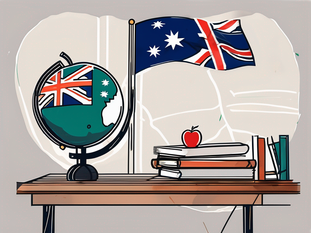 A classroom setting with a teacher's desk