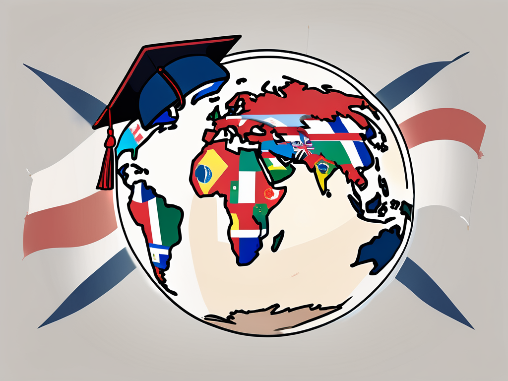 A globe with different flags pinned on it