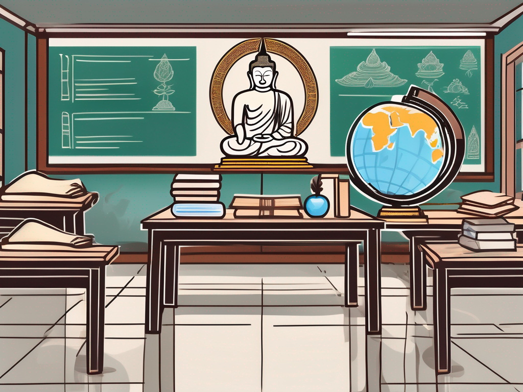 A classroom setting in thailand with teaching materials like books