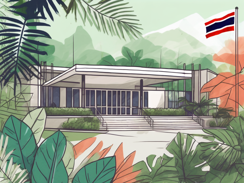 An international school building in thailand with a flag showing the ipgce symbol