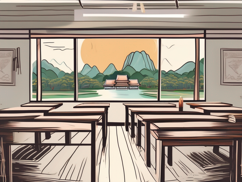 A classroom setting with thai cultural elements
