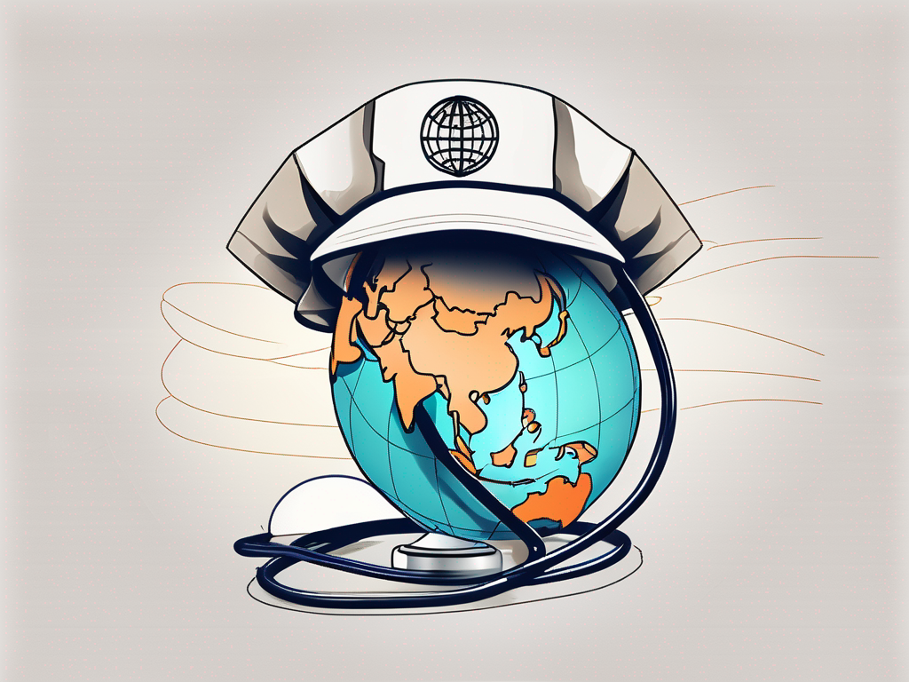 A stethoscope wrapped around a globe with thailand highlighted