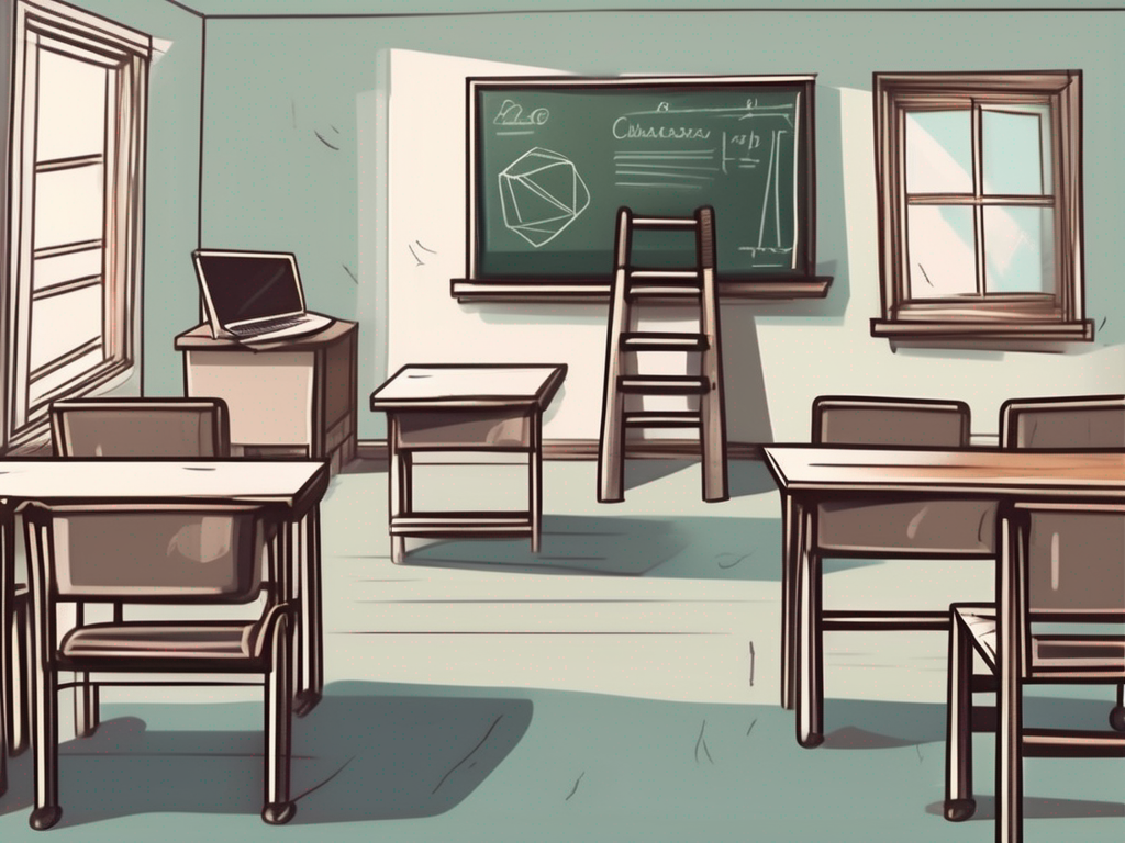 A classroom setting in thailand with a teacher's desk