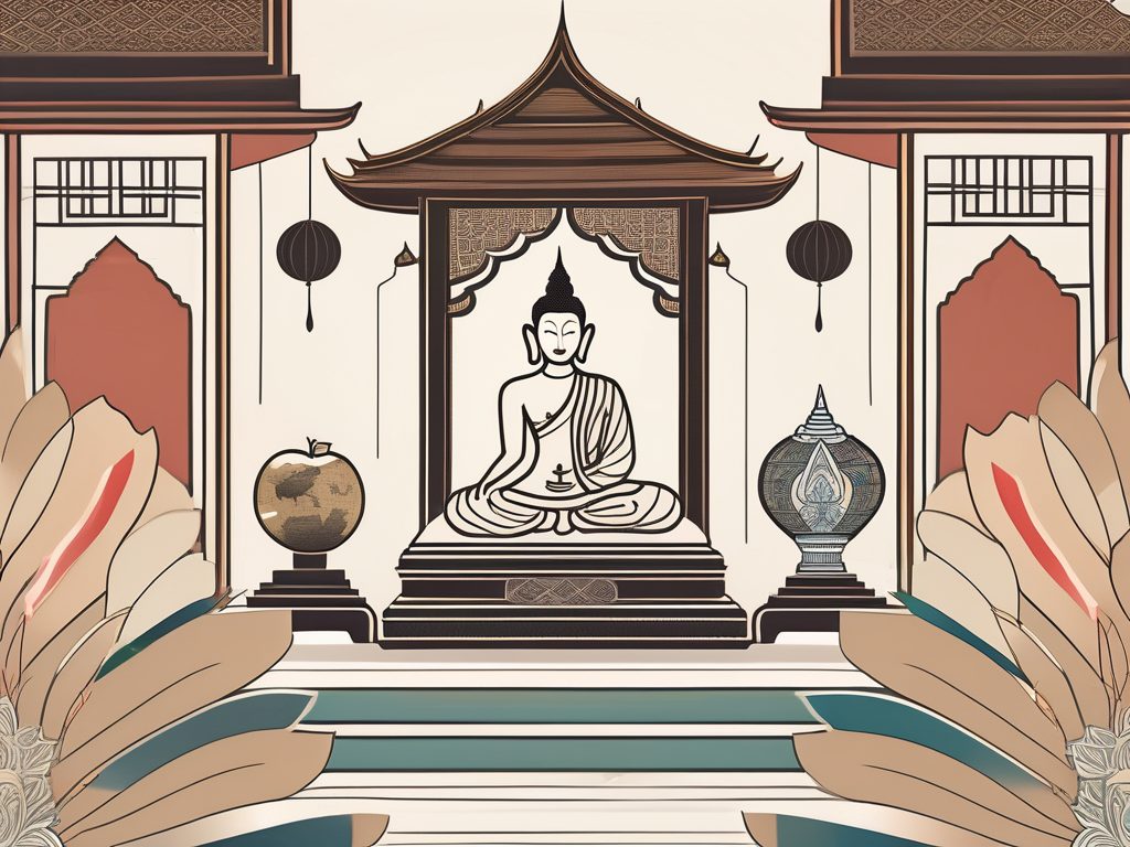 A traditional thai classroom setting with cultural elements like lotus flowers