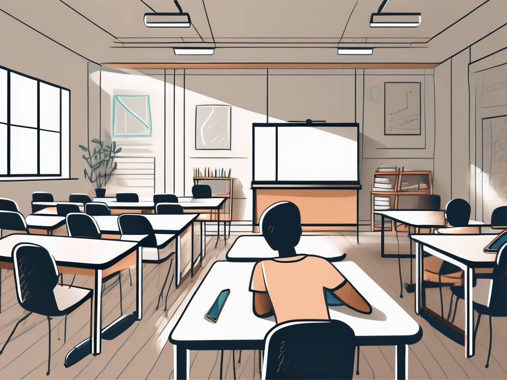 A modern classroom setting with various educational tools such as a smartboard