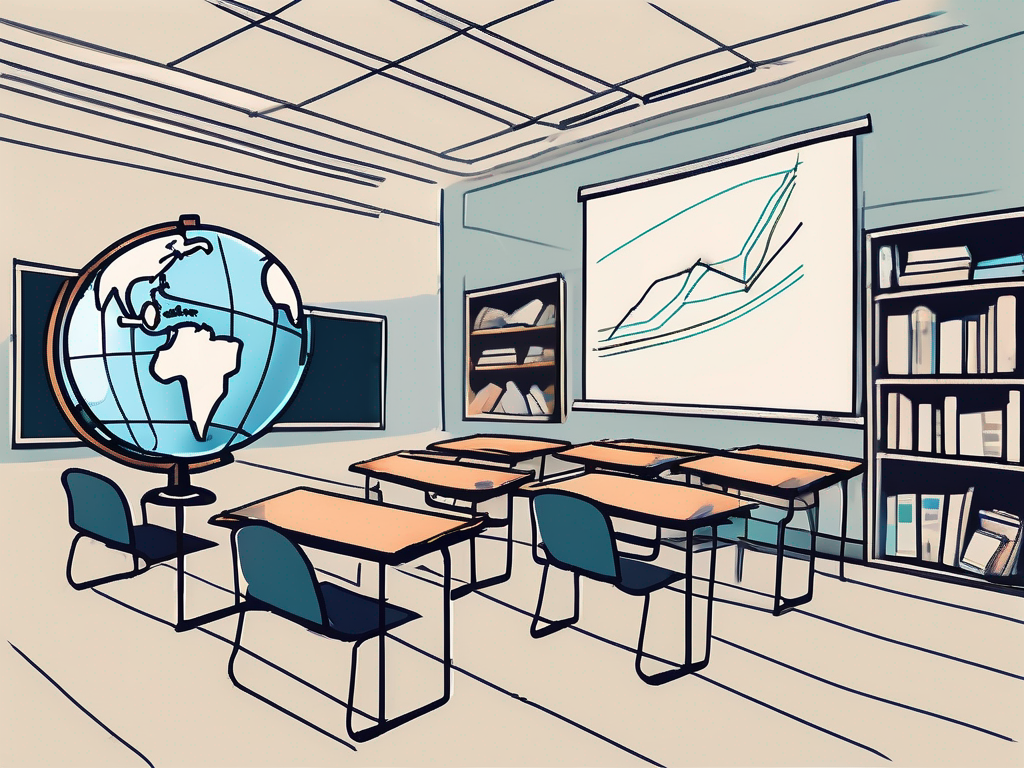 A classroom setting in dubai with a globe