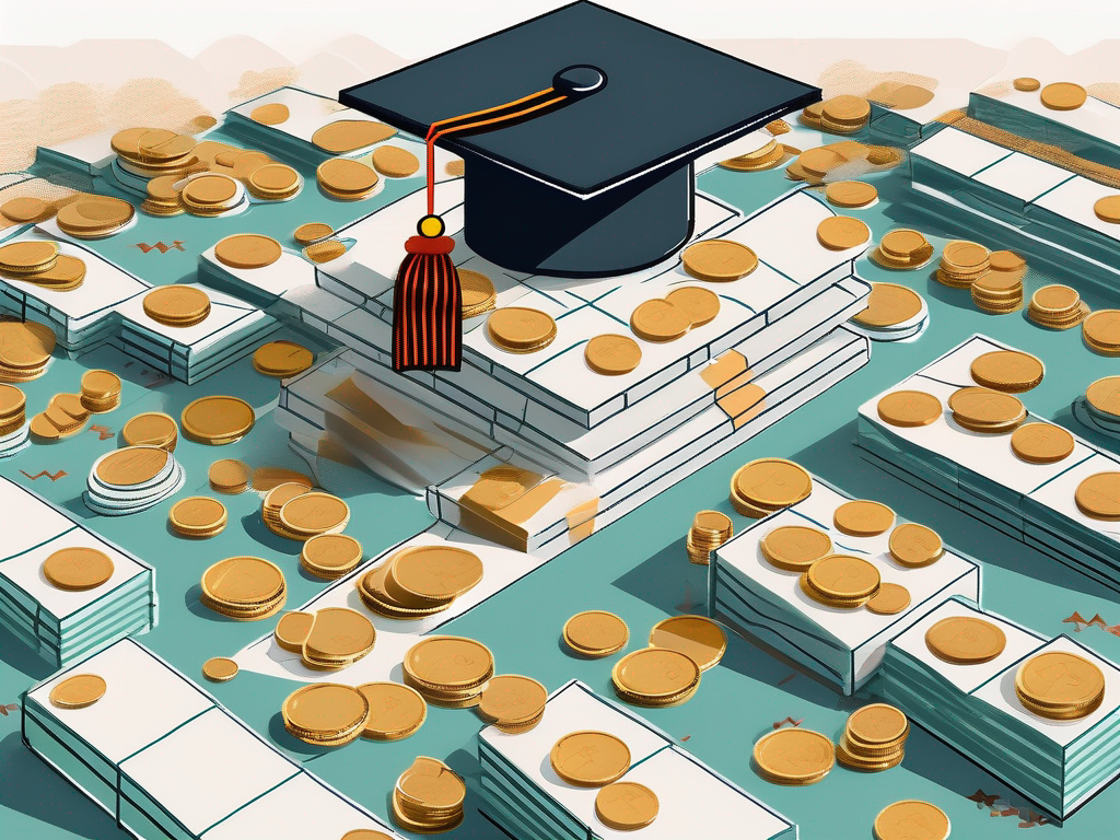An international school building in china with a symbolic representation of ipgce courses (like a graduation cap or diploma) and stacks of coins or a money bag to represent the salary