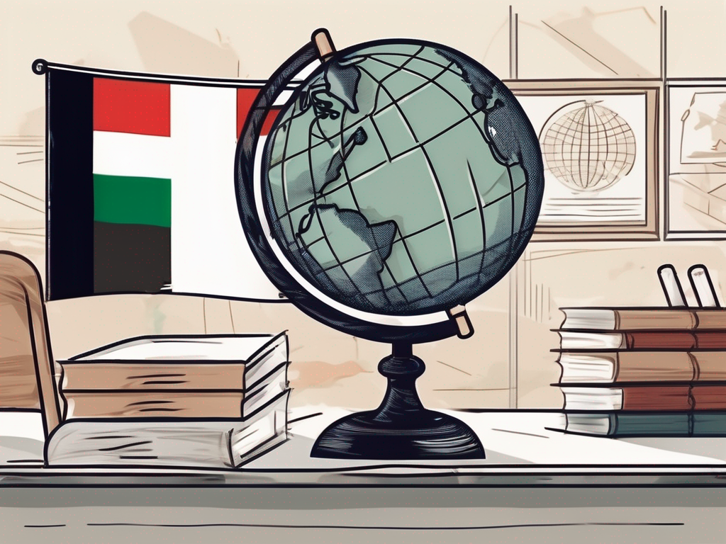 A classroom setting with a globe