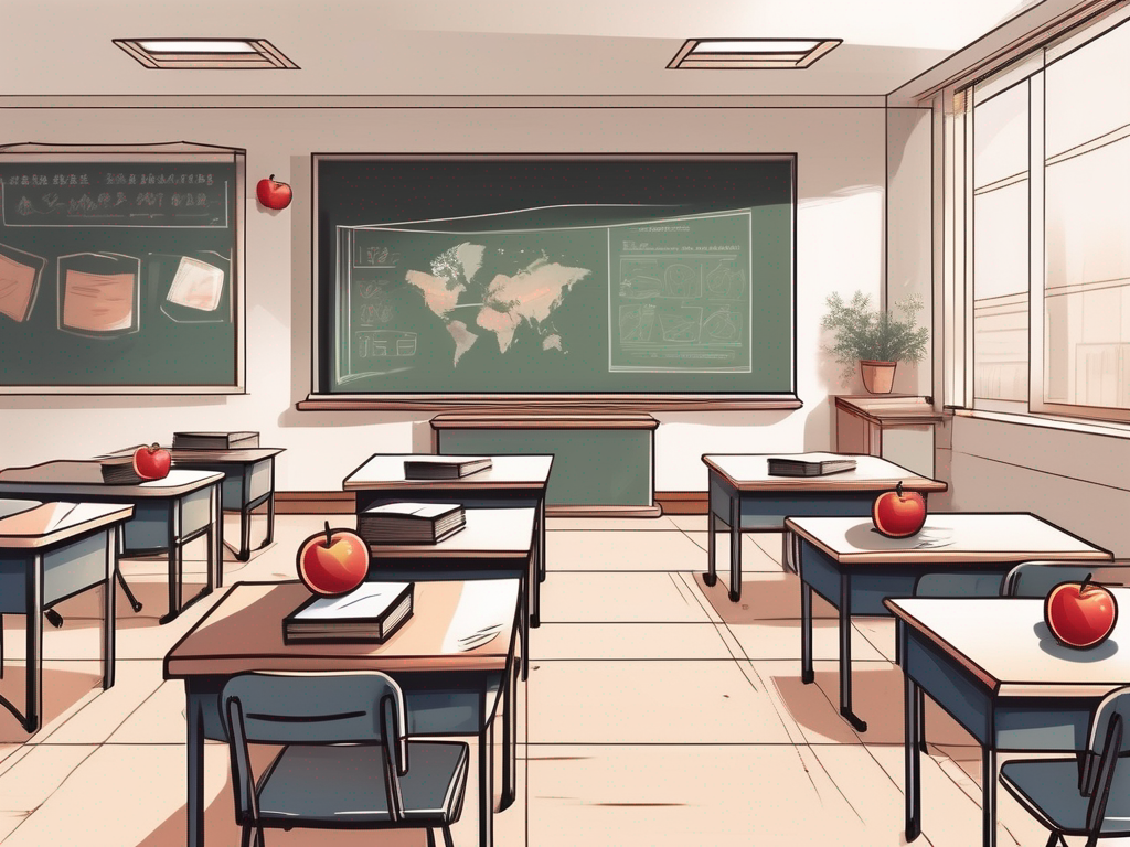 A classroom setting in china with a chalkboard