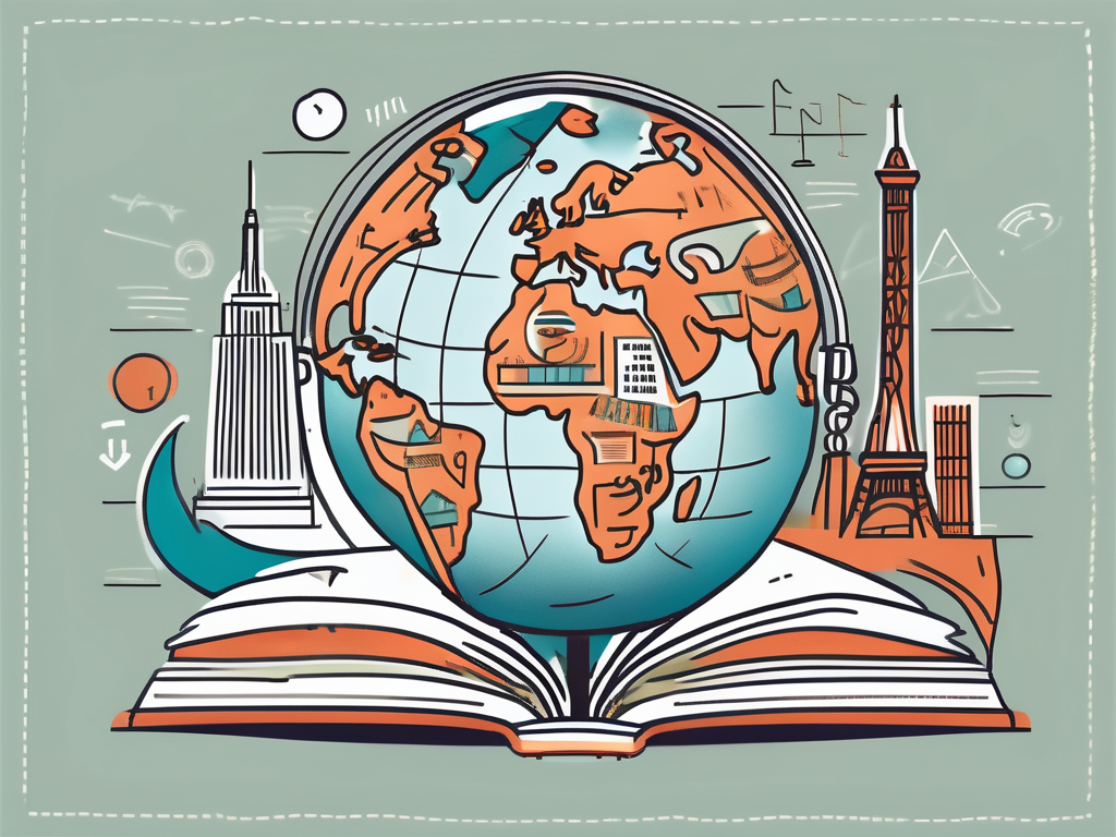 A globe with various iconic international landmarks