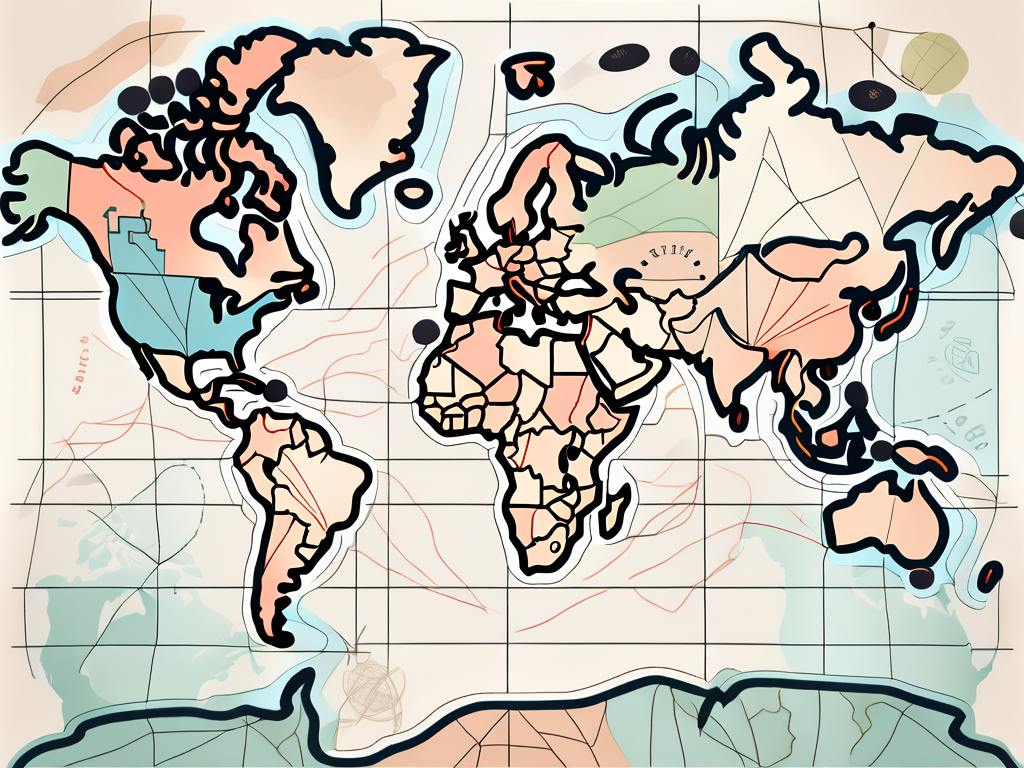 A global map highlighting various international schools