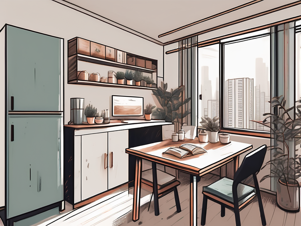 An apartment interior in china with a desk containing teaching materials and textbooks