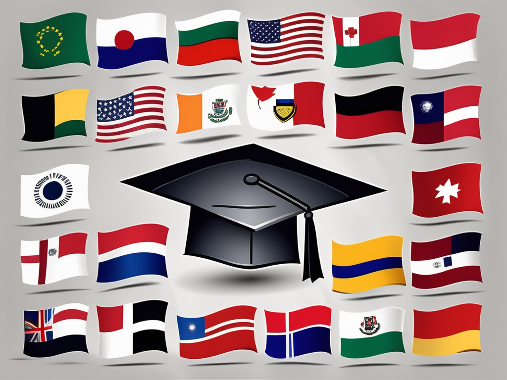 Various international flags incorporated into the shape of a graduation cap