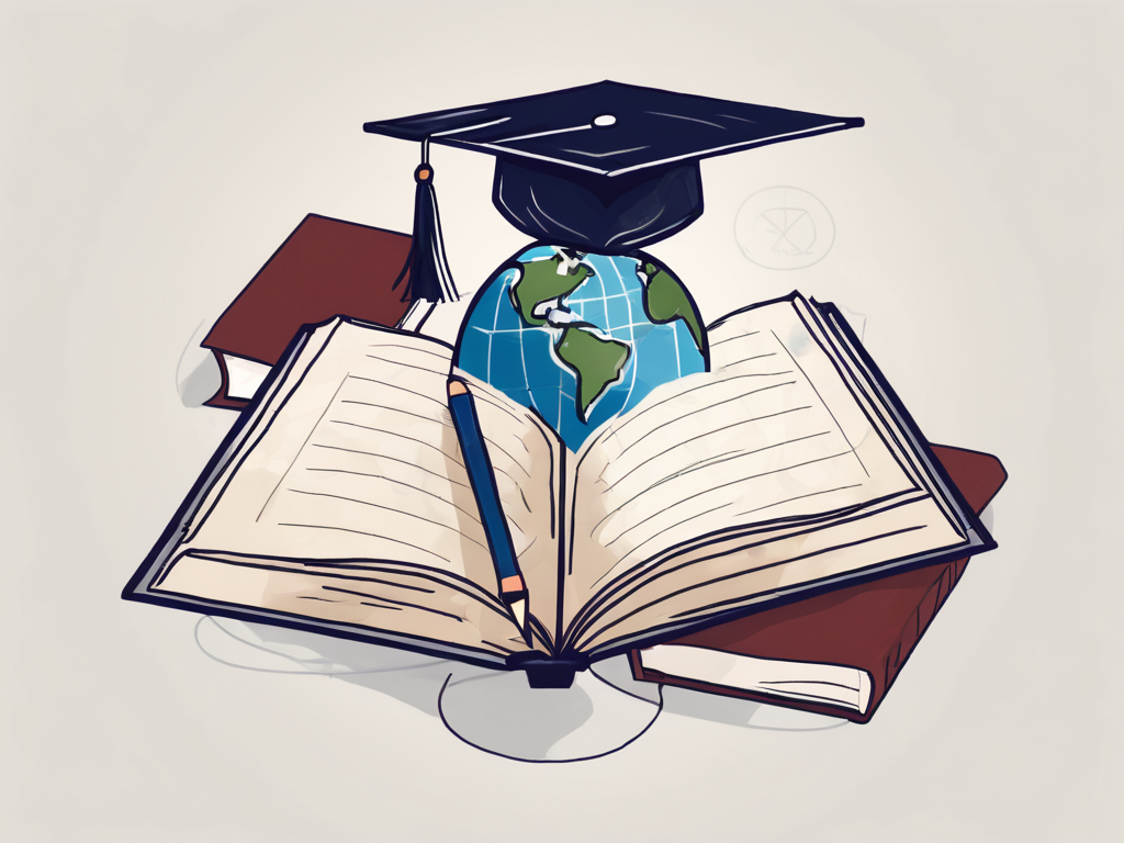 A globe with graduation cap and a diary