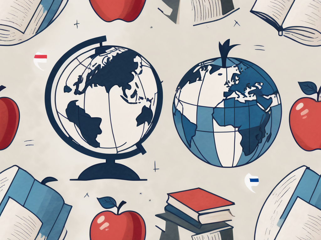 A globe with different educational symbols like books