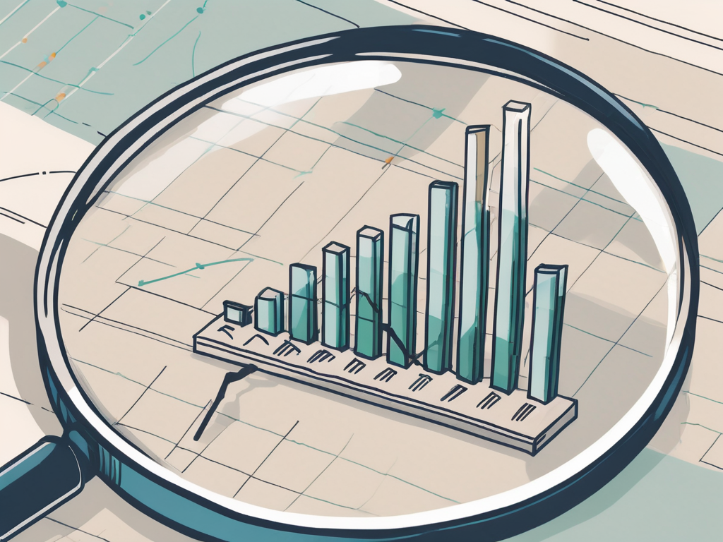 A magnifying glass hovering over a bar graph that represents multiple choice test results