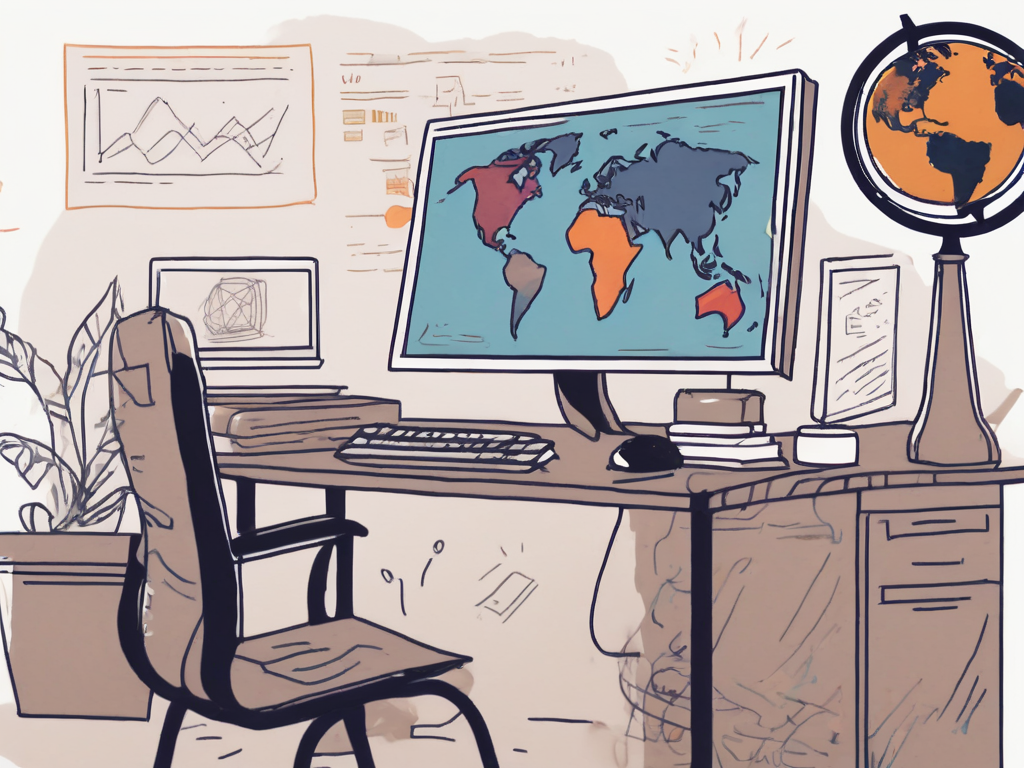 A classroom setting with a computer screen on the desk