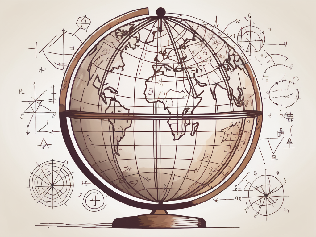 A globe with various mathematical symbols and equations hovering around it