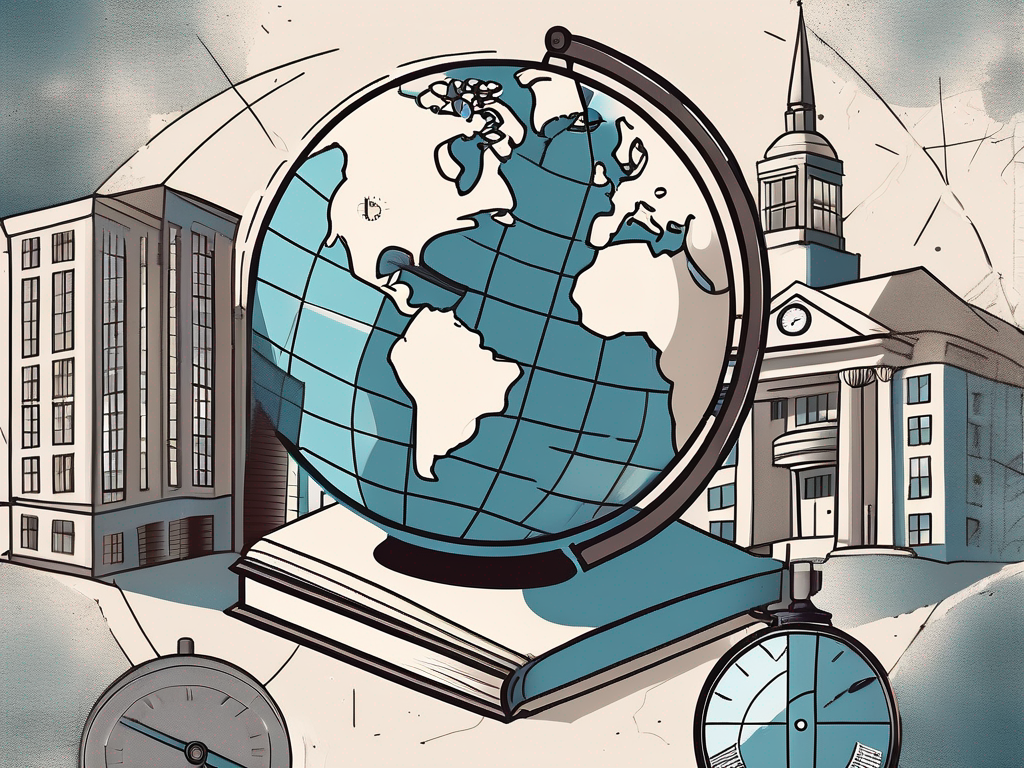 A globe with various school buildings scattered around