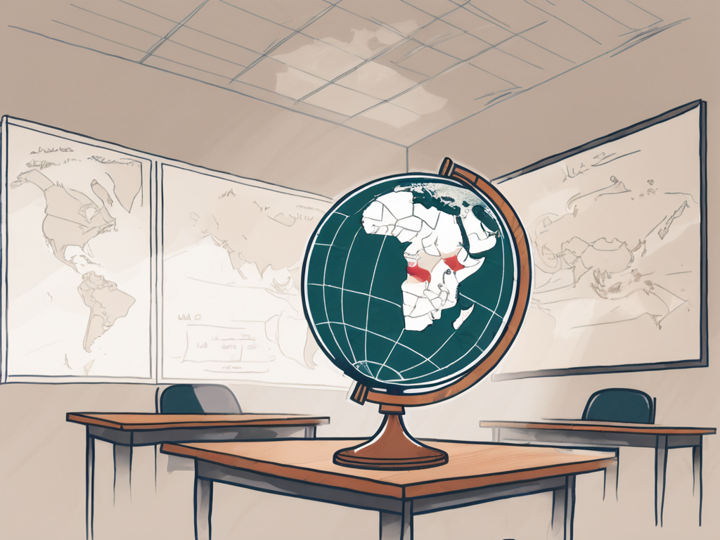 A classroom setting with a globe