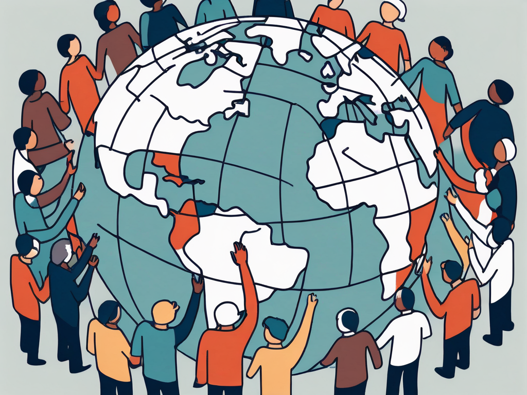 A diverse set of puzzle pieces coming together to form a globe