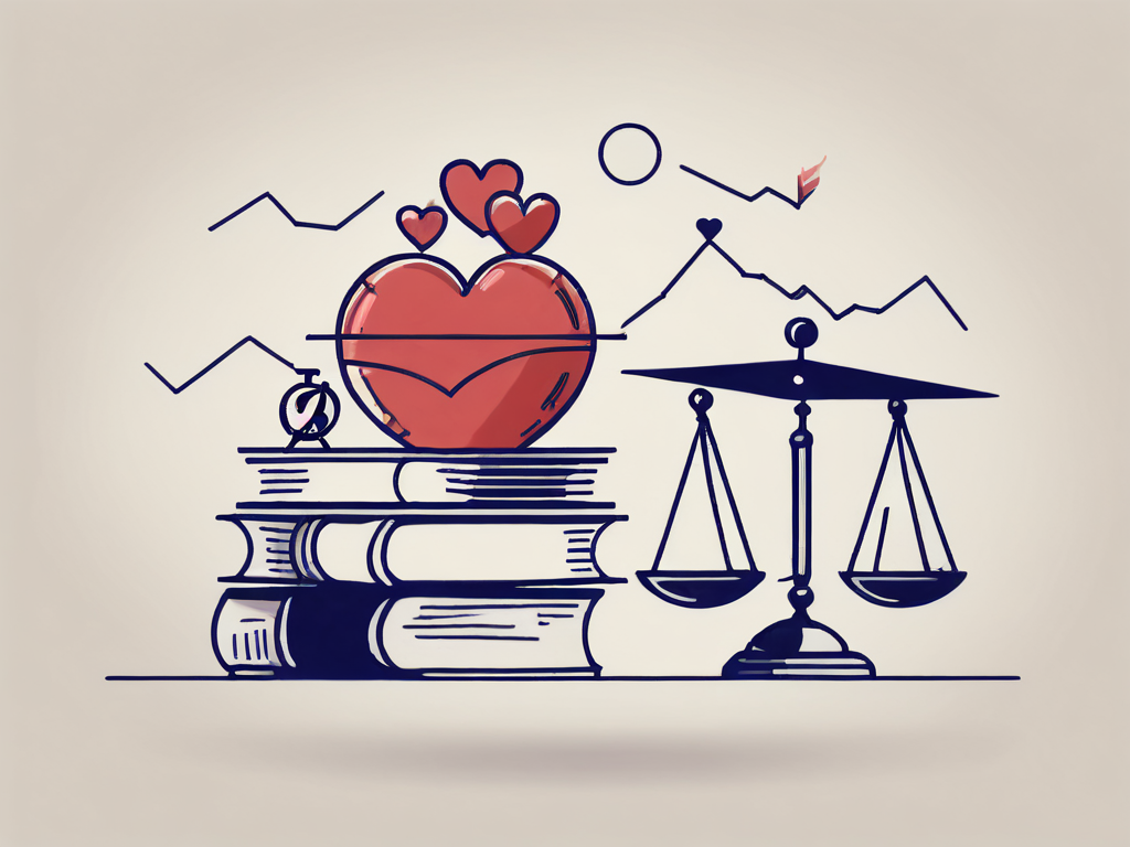 A balanced scale with academic symbols like books