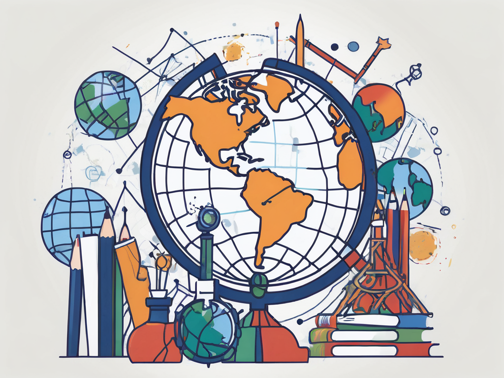 A globe with various iconic international landmarks