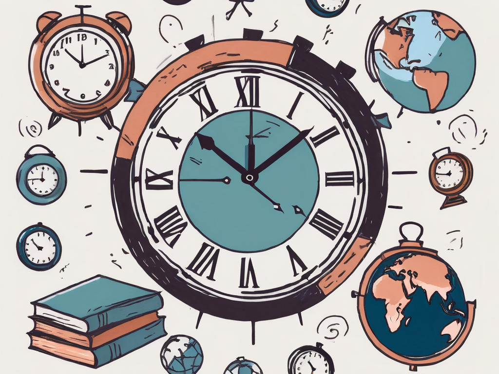 Various clocks set to different time zones