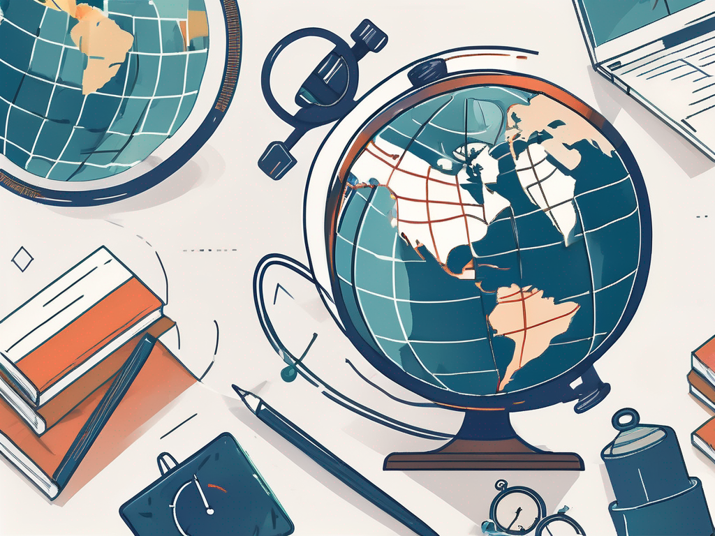 A globe with various international landmarks