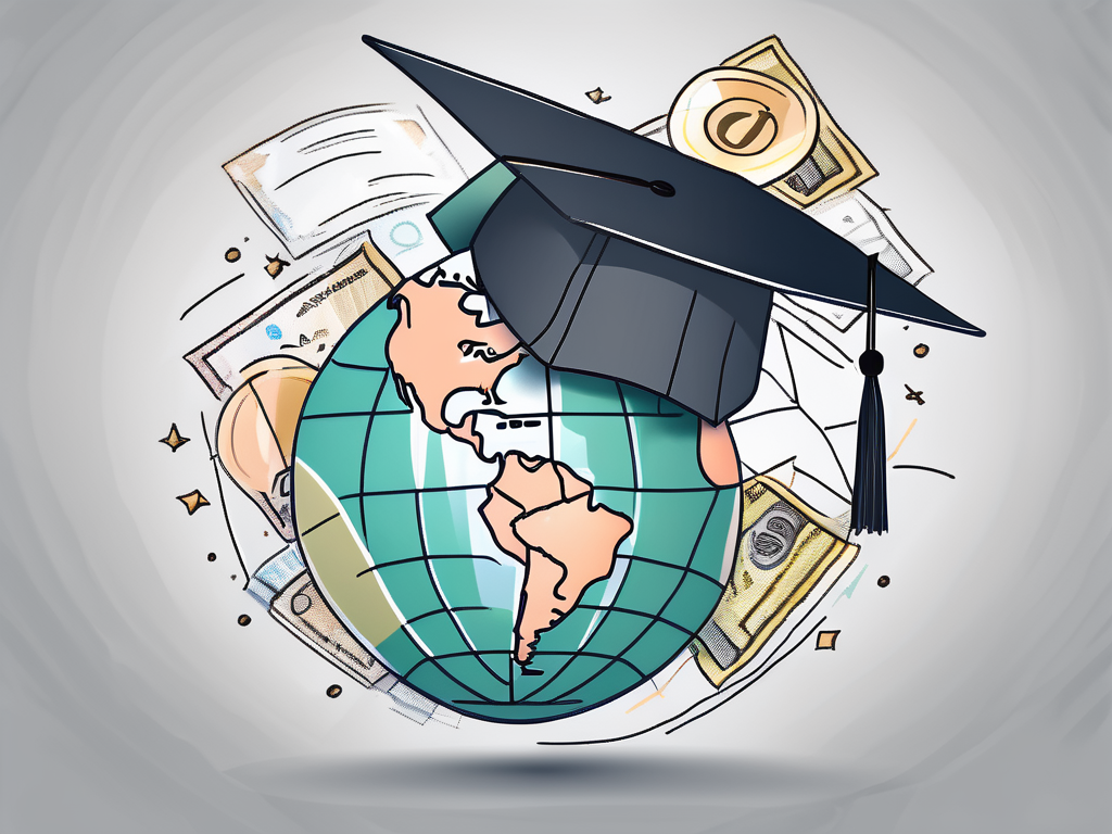 A globe with various currency symbols