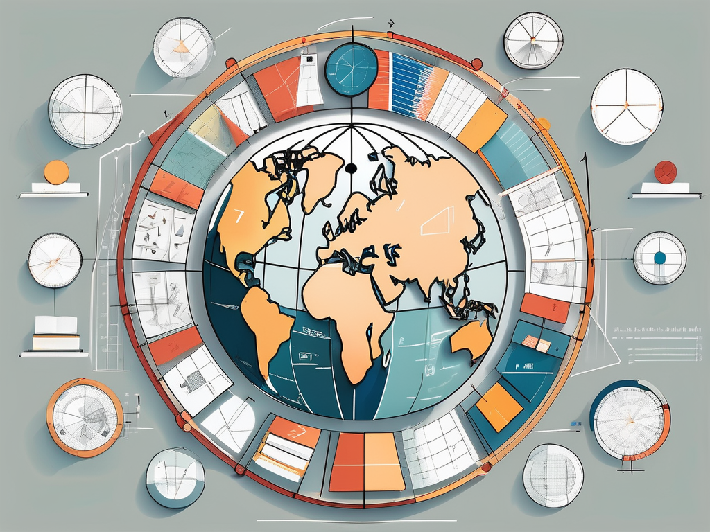 A diverse array of mathematical symbols and tools like calculators