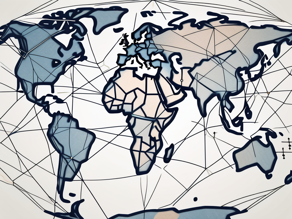 A global map with interconnected nodes symbolizing international schools